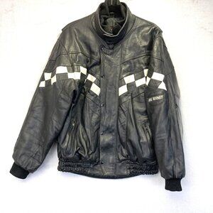 Vintage Joe Rocket Leather Checkered Motorcycle Jacket Mens‎ Large L Moto Padded